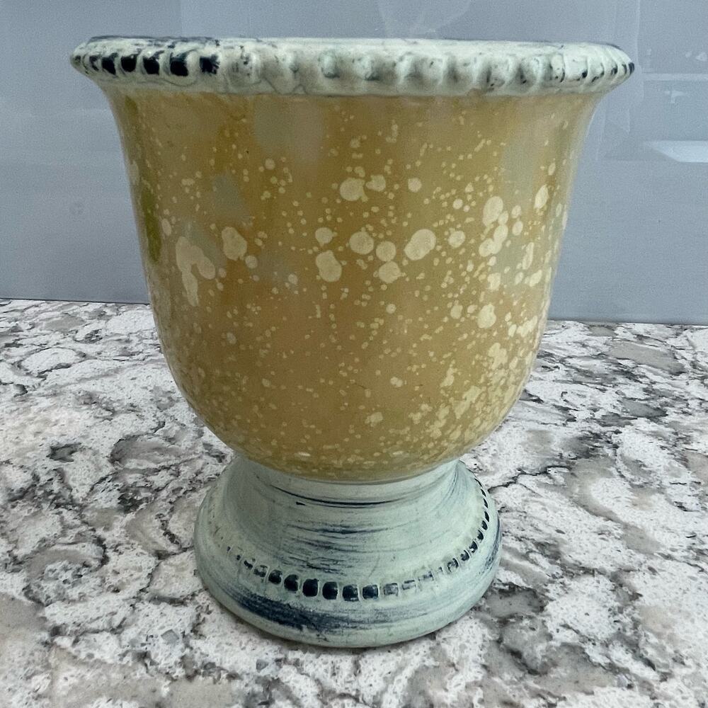 Urn shaped planter cream green speckled Greek decor home